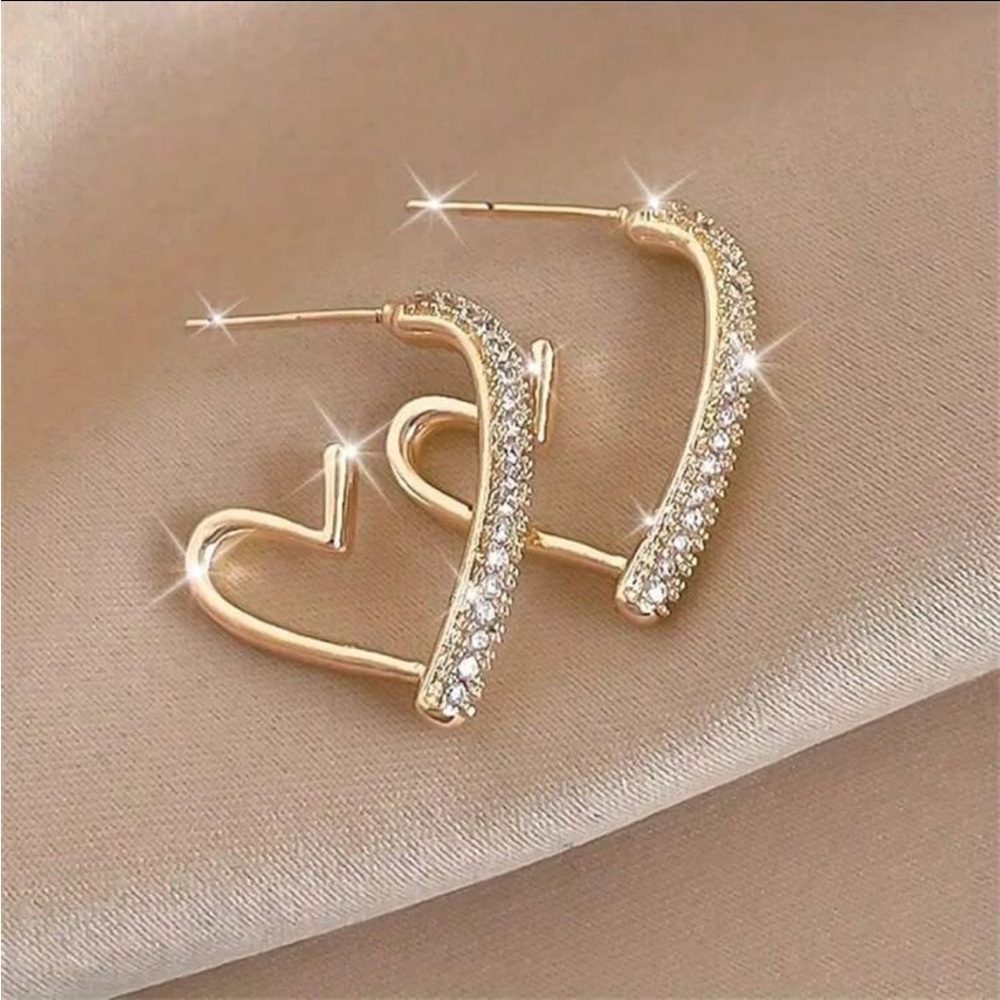 Rhinestone Gold Heart Hoop Earrings